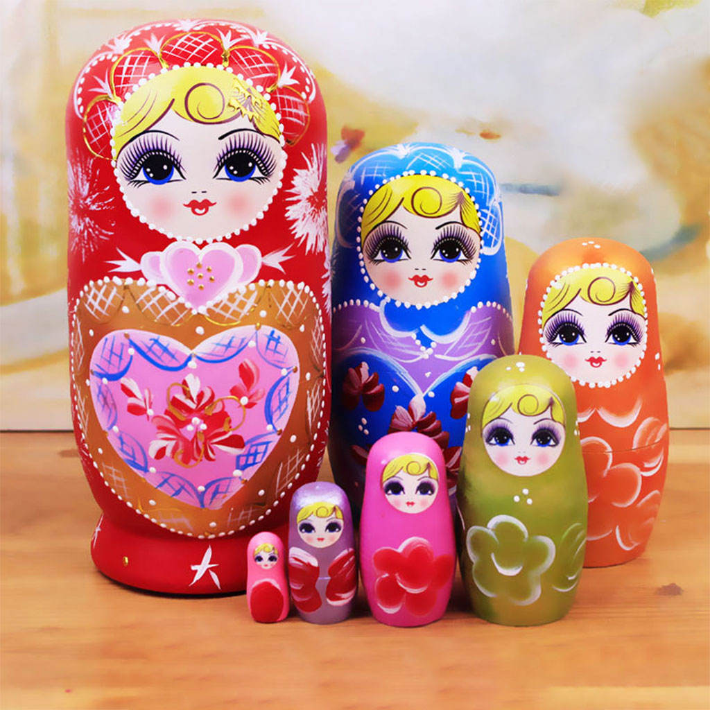7 Pieces Girl Style Wooden Russian Nesting Dolls Kit Collectible Kids Matryoshka Toy