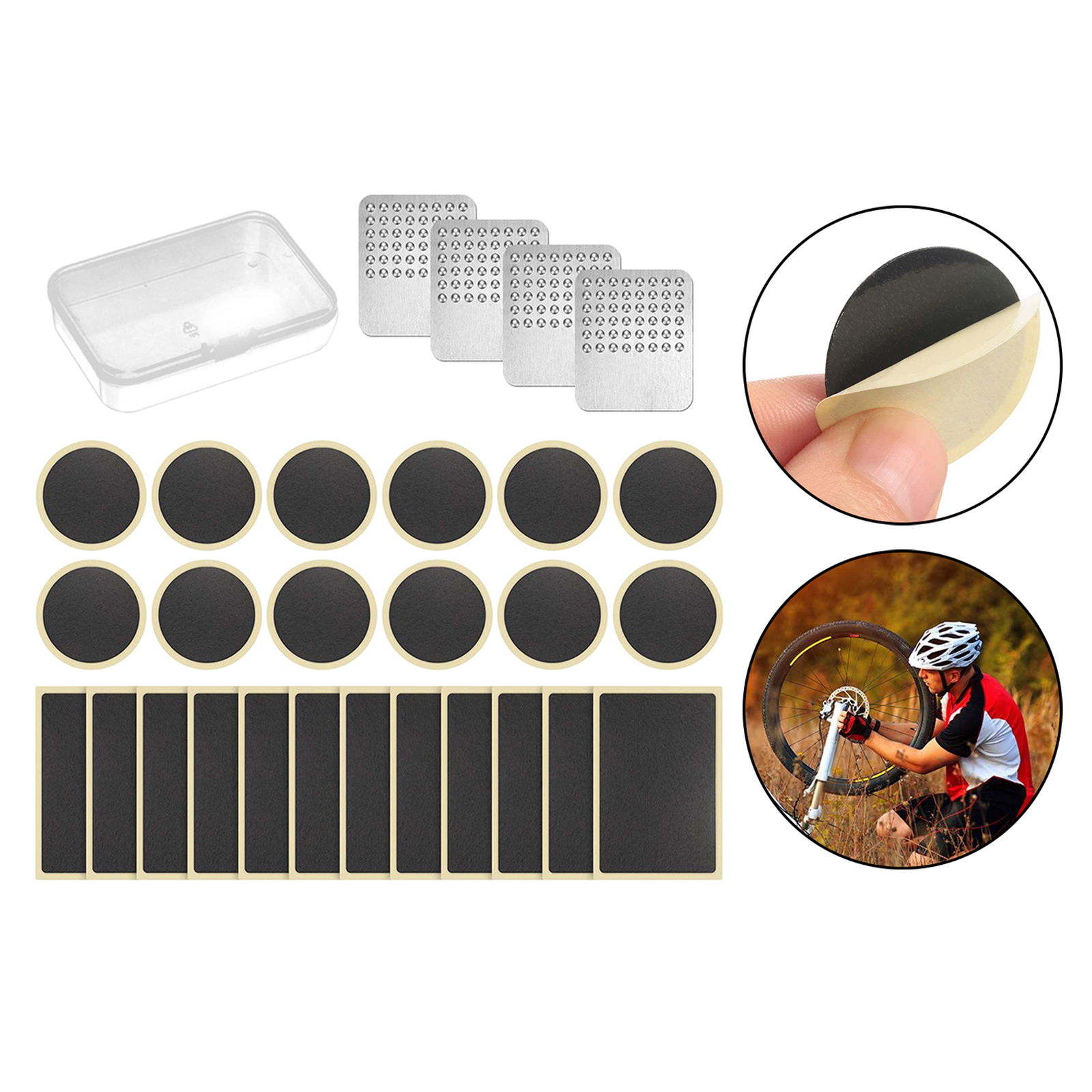 Glueless Bike Tire Puncture Repair Patch Kit – Adhesive Patches & Scuffer for Bicycle Inner Tube Repair for Road Mountain Bike