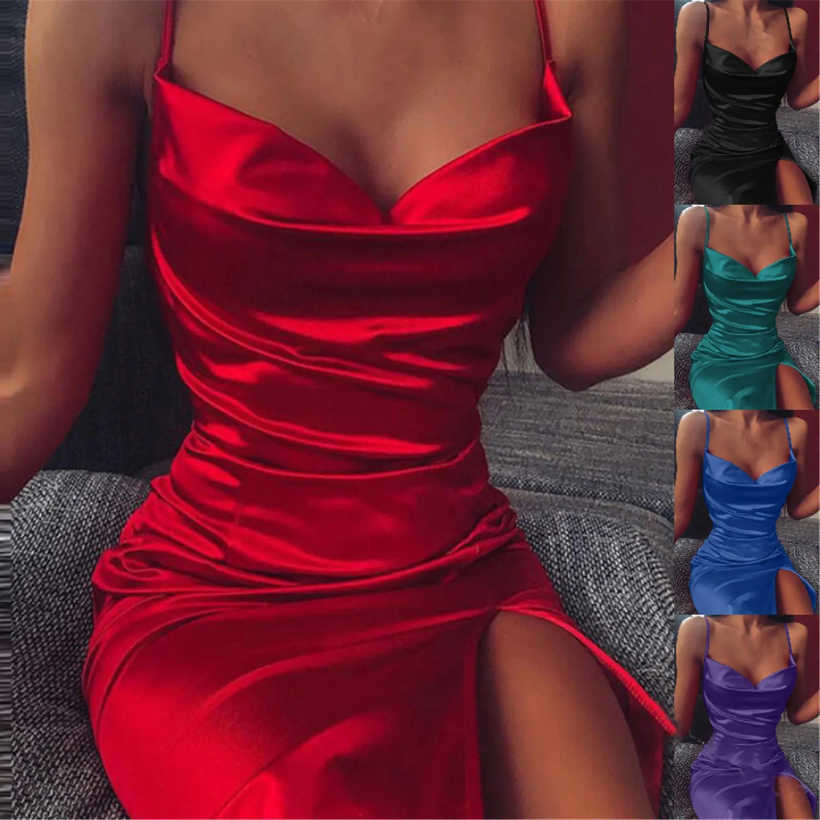 Red Cowl Neck Satin Midi Dress - Pure Fashion Clothing Ltd t/a