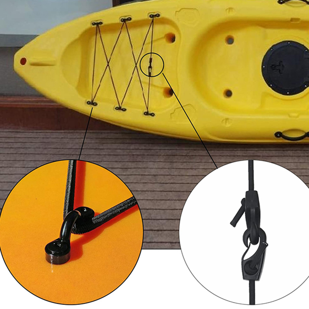 Marine Kayak Bungee Kit Bow & Stern Tie Downs 8ft Cord 6 Nylon Padeyes