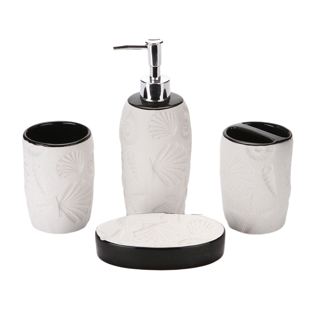 4pcs Ceramic Bathroom Set Soap Dispenser Tooth Brush Holder Cup Soap Tray