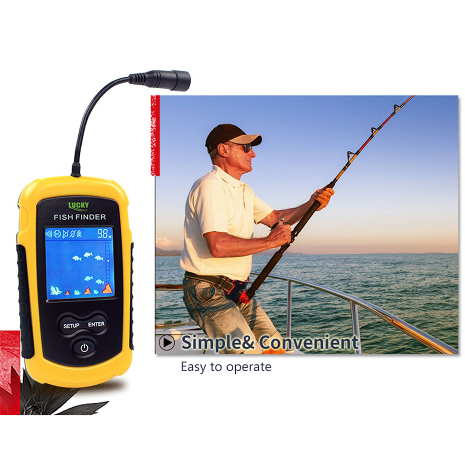 Portable Fish Finder  Sonar Alarm Sensor Transducer Fishfinder