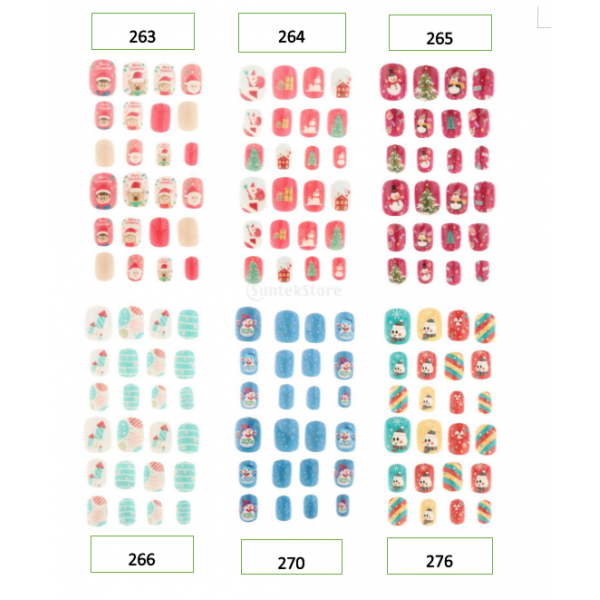 24Pcs False Nail Tips with Box Glitter Decorated Cute Fake Nails for Christmas Pracyice Hand Santa Claus Art Decoration Children