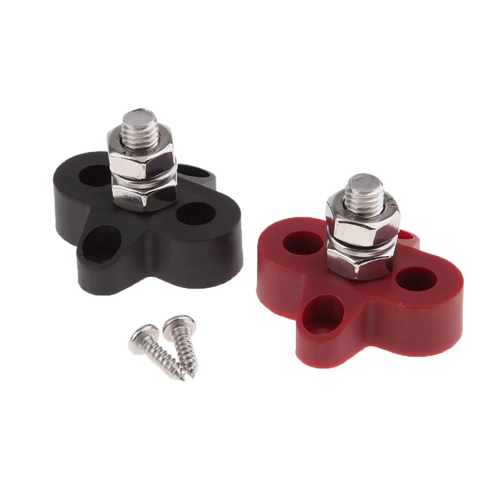 Red & Black Junction Block Power Post Set Insulated Terminal Stud 8mm Ring for Marine Boat Yachts Car Truck RV