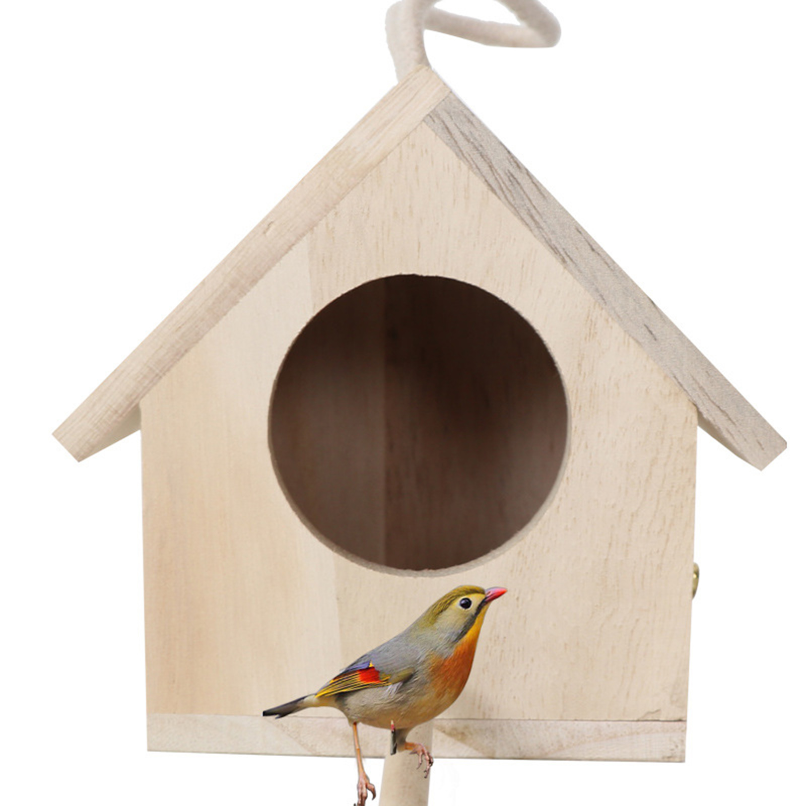 Unpainted Wooden Birdhouse with Perch Hanging Bird Cage Bird Breeding Nest