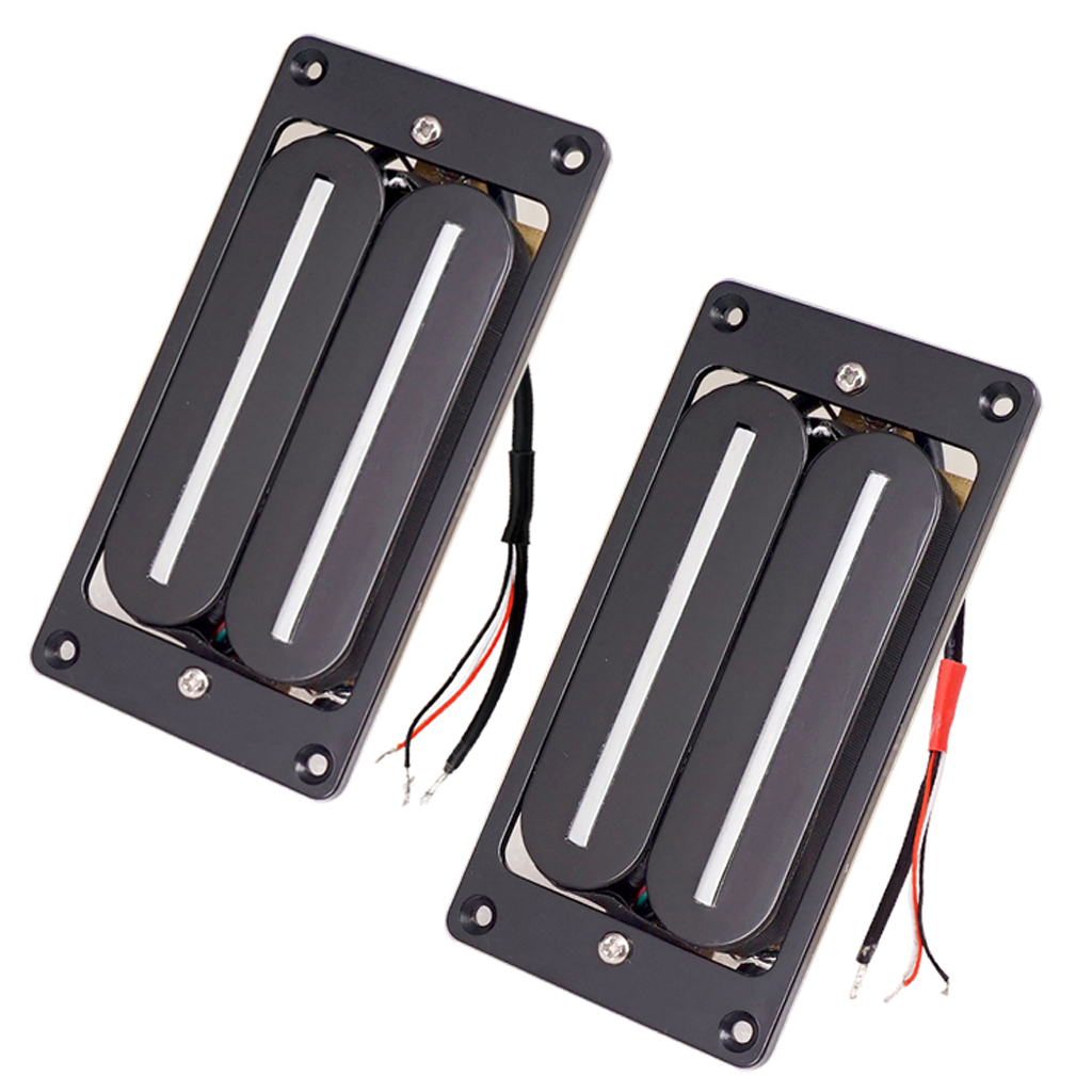 Wired Dual Rail Humbucker Pickup Neck + Bridge Pickups Set for Electric Guitar, Black
