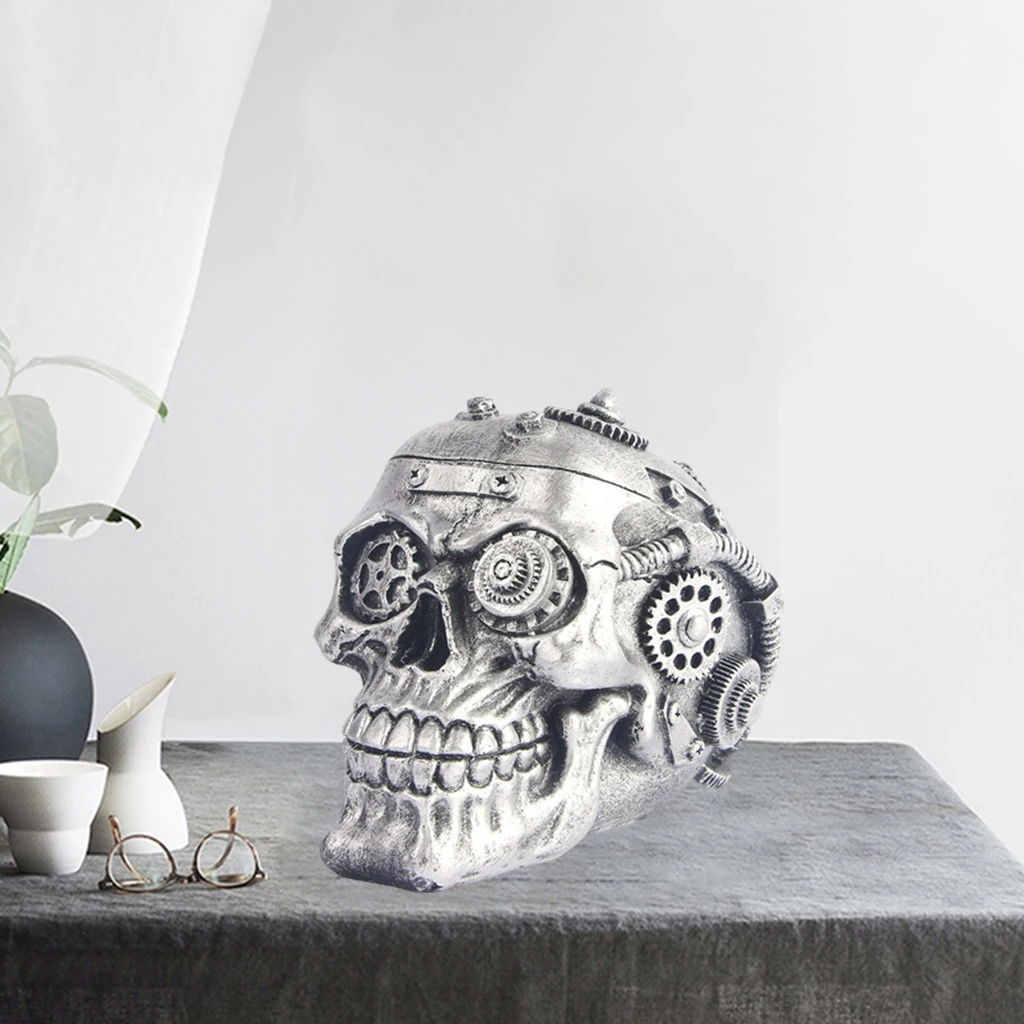 Industrial Resin Human Skull Statue Home Death Skeleton Head Living Figurines Centerpieces Artwork Sculpture Cabinet Bar Accent