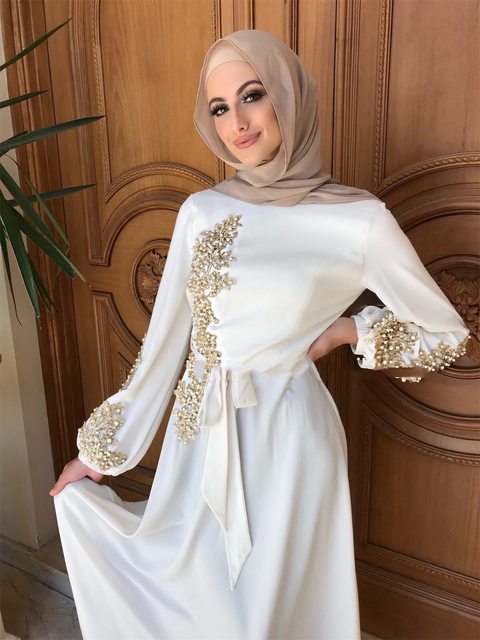 2021 Embroidery Abaya Dubai Turkey Muslim Dress Evening Wedding Dress  Kaftan Islamic Clothing Indian Dress Women Robe Vestidos