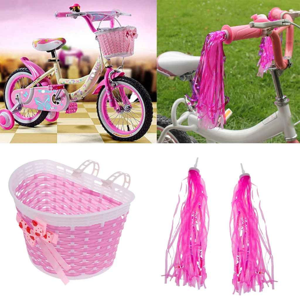 Child Kids Girl Bicycle Front Basket Box Handlebar Grip Tassel Streamer Pendants