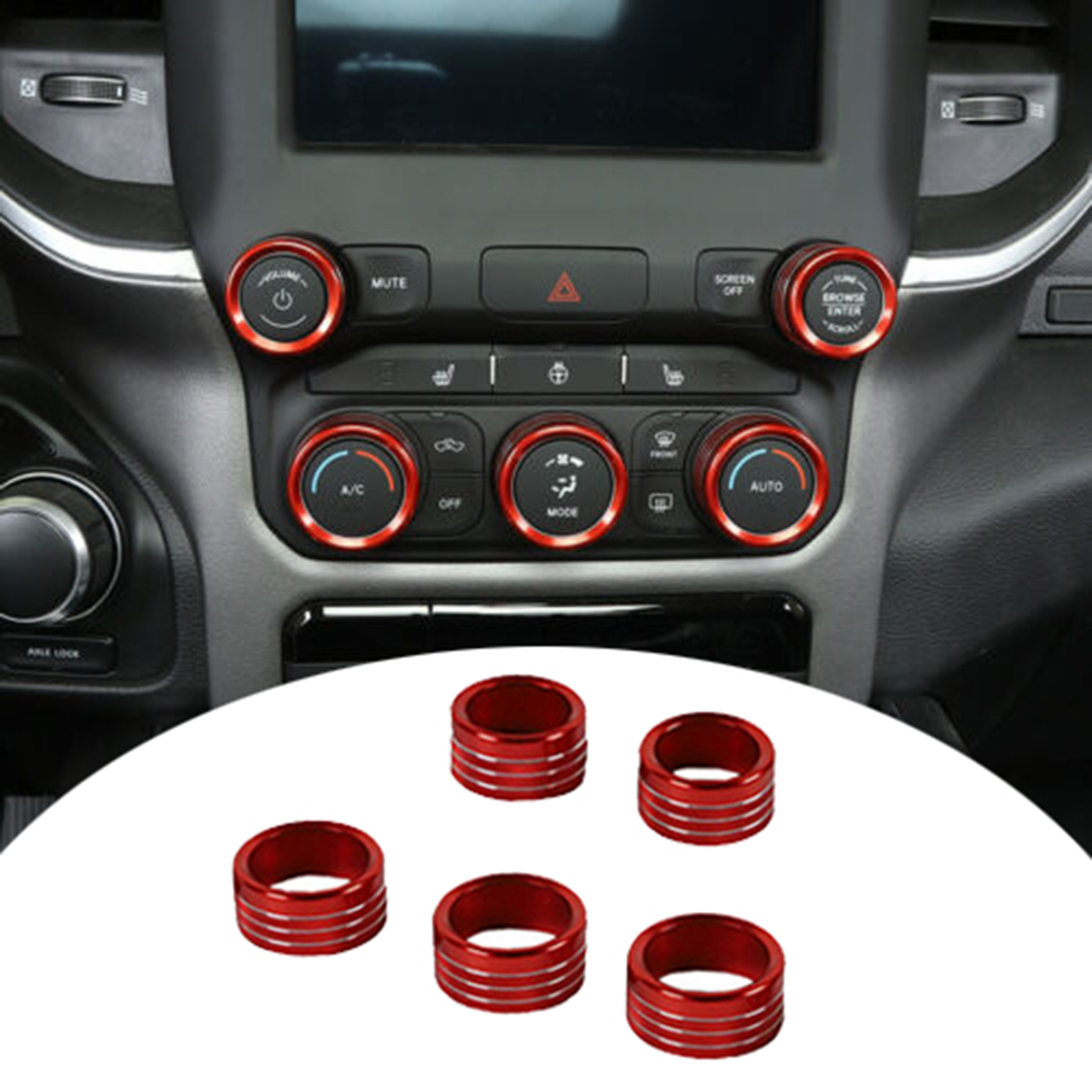 5 P ks Aluminum Center Console   Radio Switch Knob Cover Trim Rings For  RAM 1500 2018+