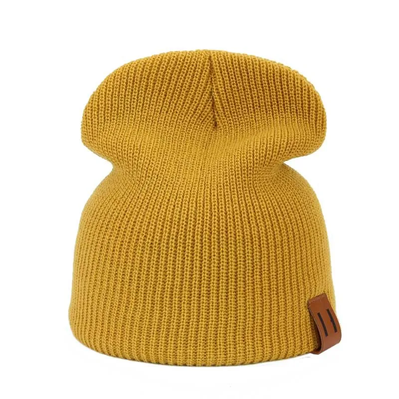 Hat PU Letter True Casual Beanies For Men Women Warm Knitted Winter Hat Fashion Solid Hip-hop Beanie Hat Unisex Cap