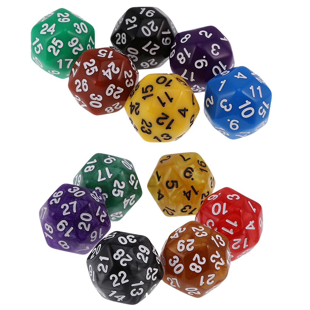 6pcs 25mm Multi Sided D24 or D30 Dice for   RPG Roleplay Games