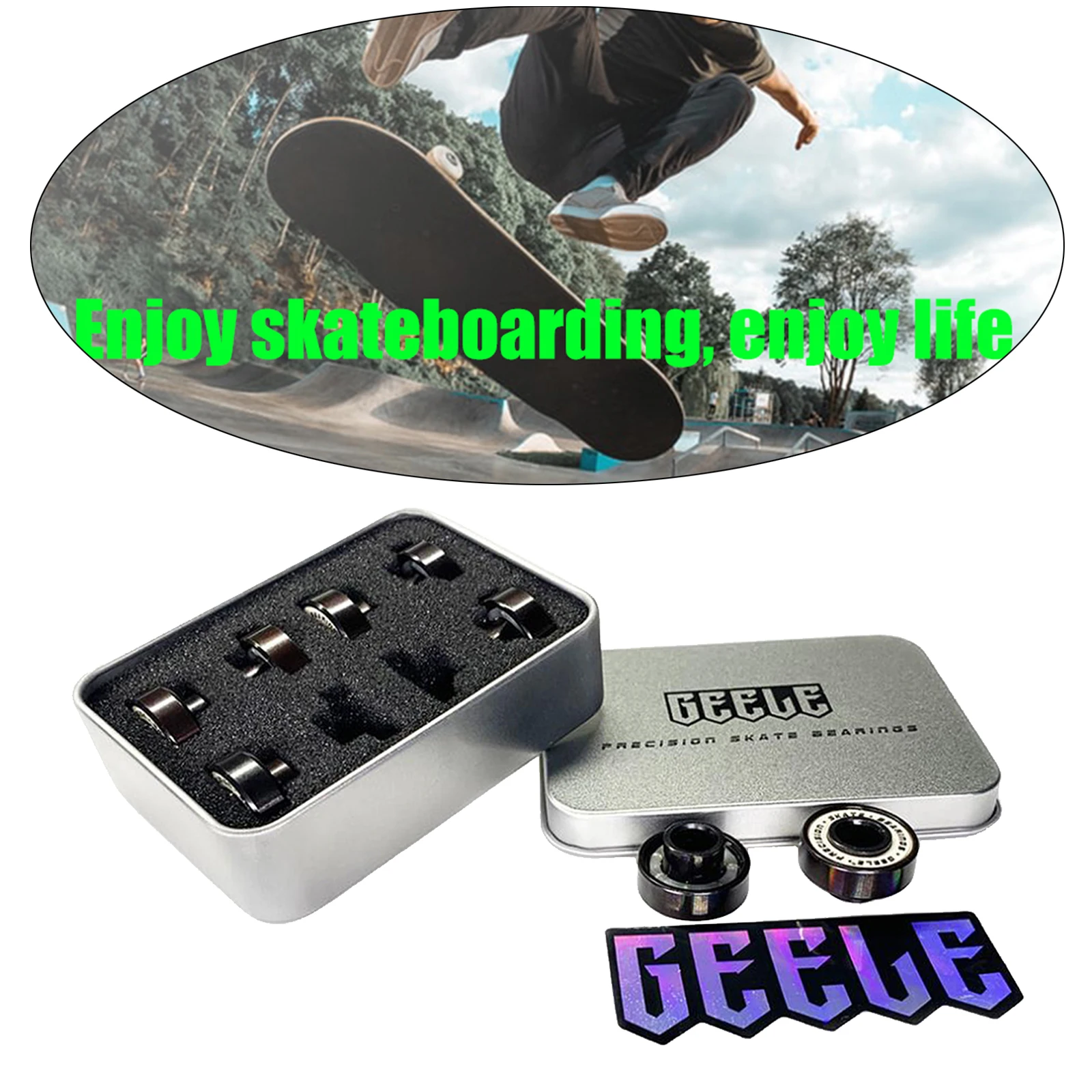 8x Standard Skateboard Bearing Replacement ABEC-11 Stable 8x22x7mm Ball Bearings Repairing Spinners Parts with Metal Box