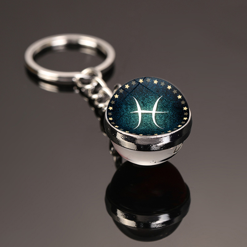Kreative neue 12 Sternbild Schlüssel ring doppelseitige Glaskugel Schlüssel bund Zubehör Anhänger Schlüssel bund Charms Mode exquisite Geschenk – Detail 23