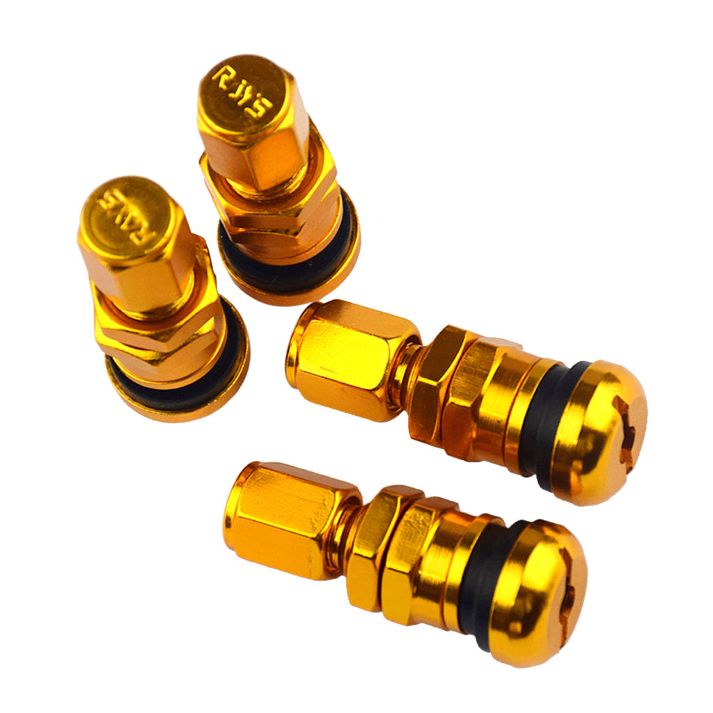 4x Aluminum Bolt-in Car Tubeless Wheel Tire Valve Stem With Dust  Golden