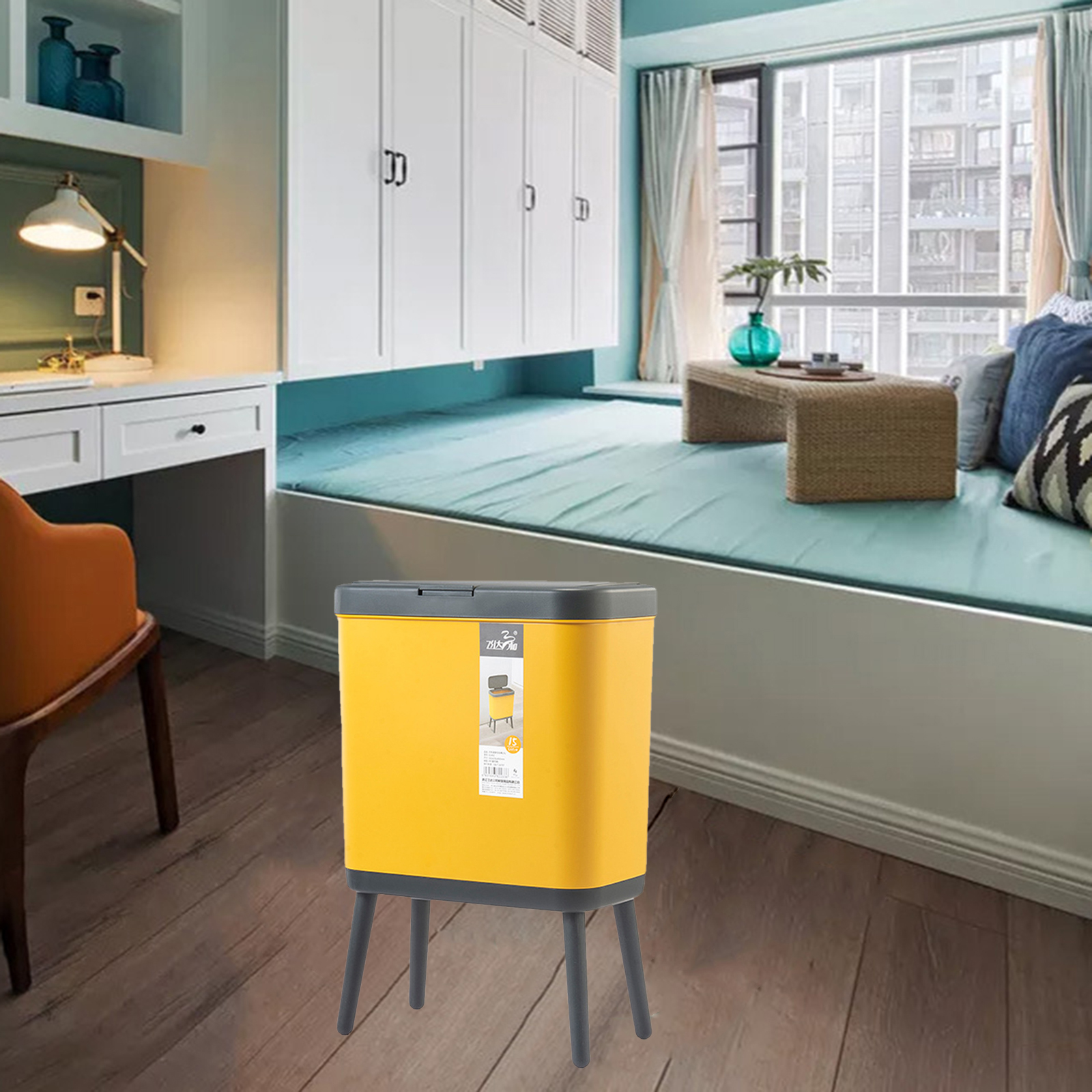 15L Kitchen Trash Can with Lid Garbage Can for Car RV Bathroom Office Camping Trash Bin Compost Bucket