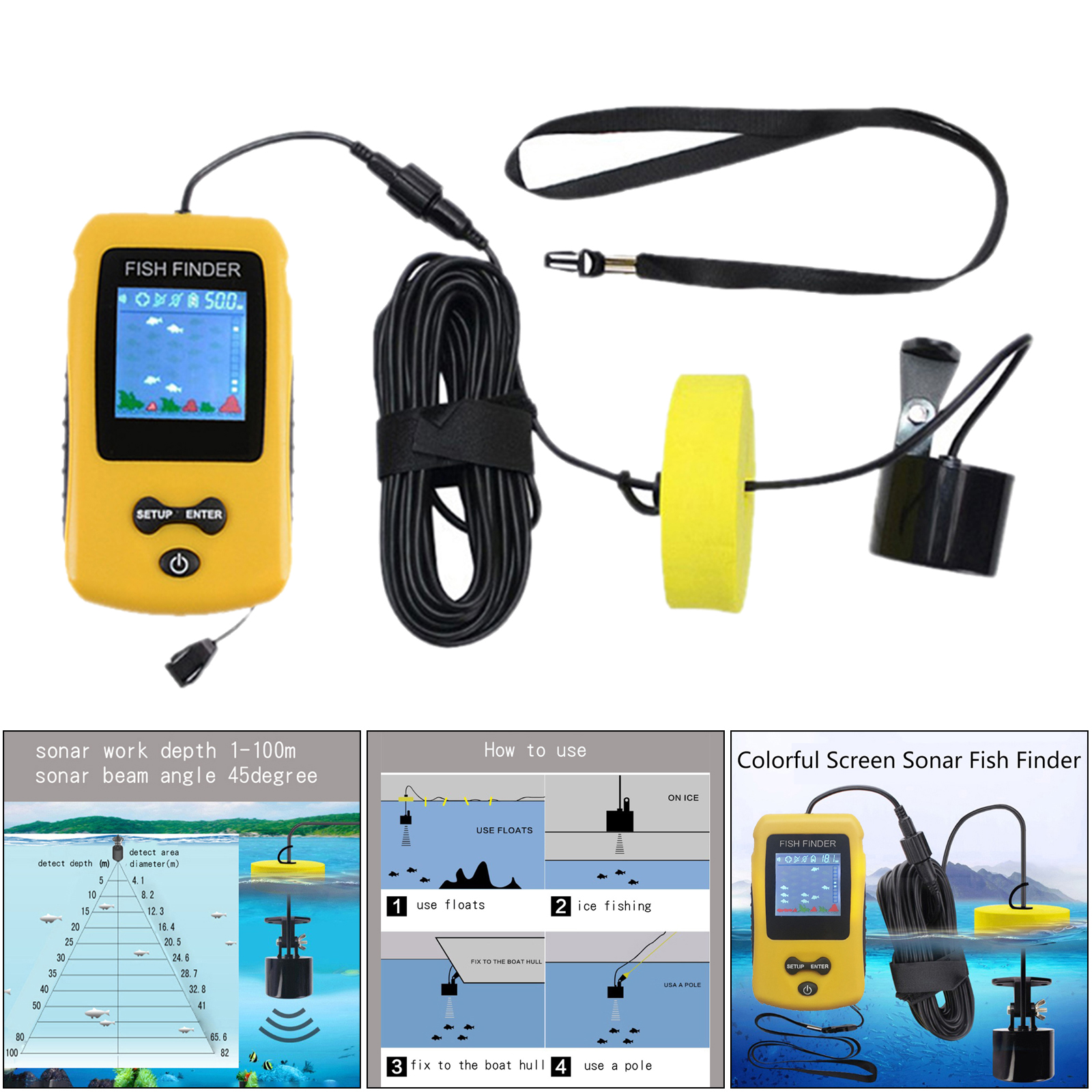 Portable Fish Finder Sonar Sensor Fishfinder Boat Fishing Depth Tracker