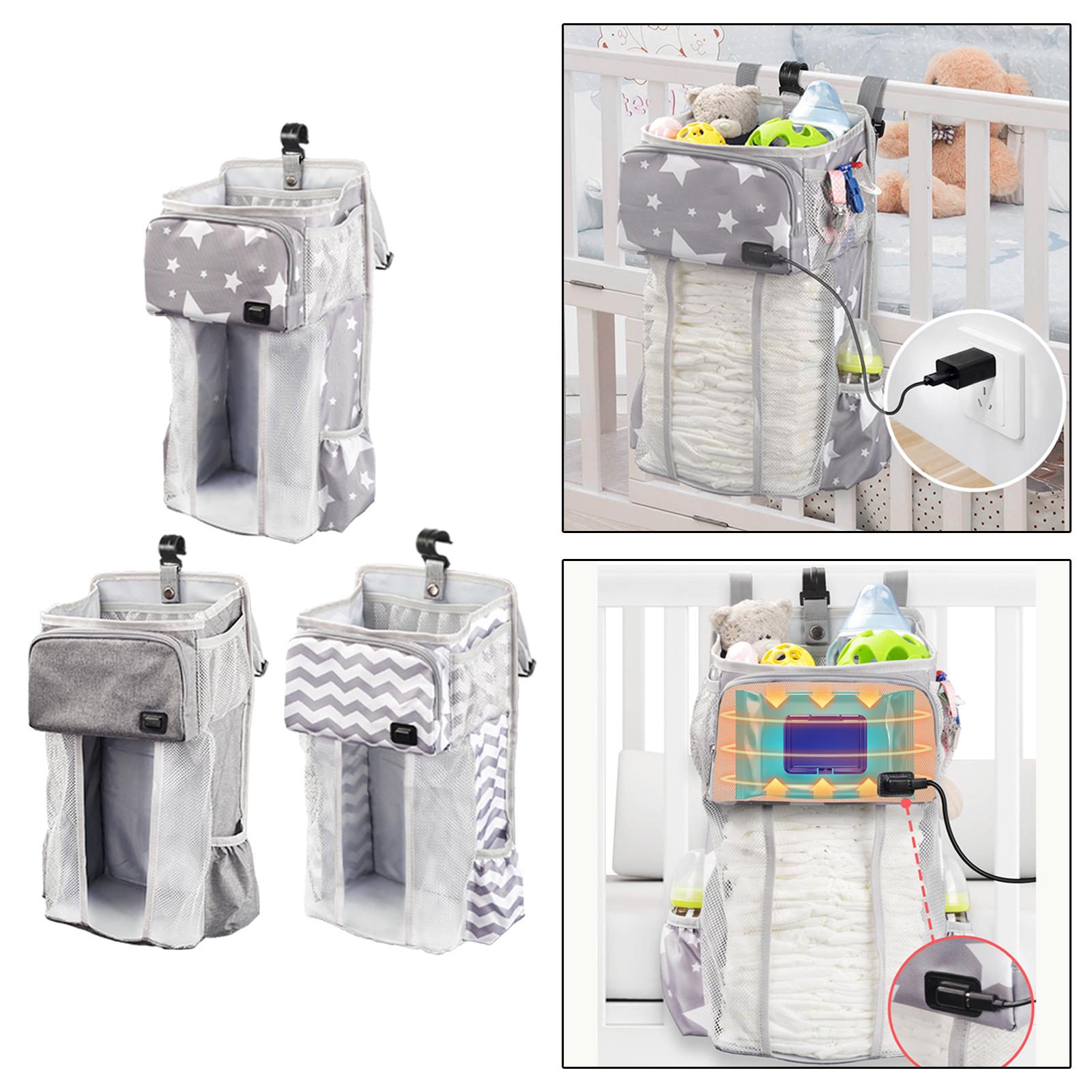 Polyester Crib Hanging Storage Bag USB Baby Wipe Warmer Partition Wet Wipe Heater Storage Diaper Caddy for Bedding Set Newborn