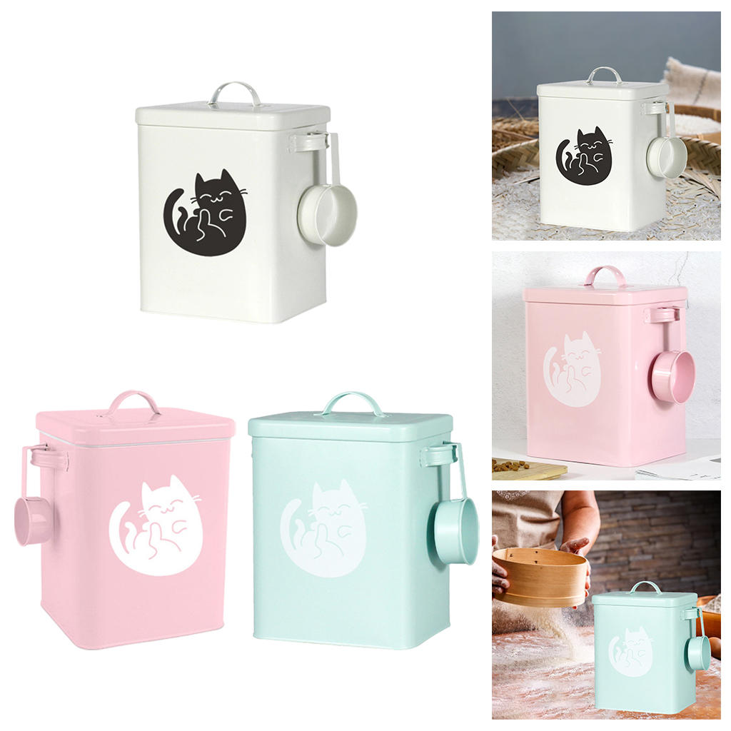 Airtight Storage Bucket with Scoop Food Storage Tin Food Canister Food Storage Container for Cat Food Dog Food Dry Food Pet Food