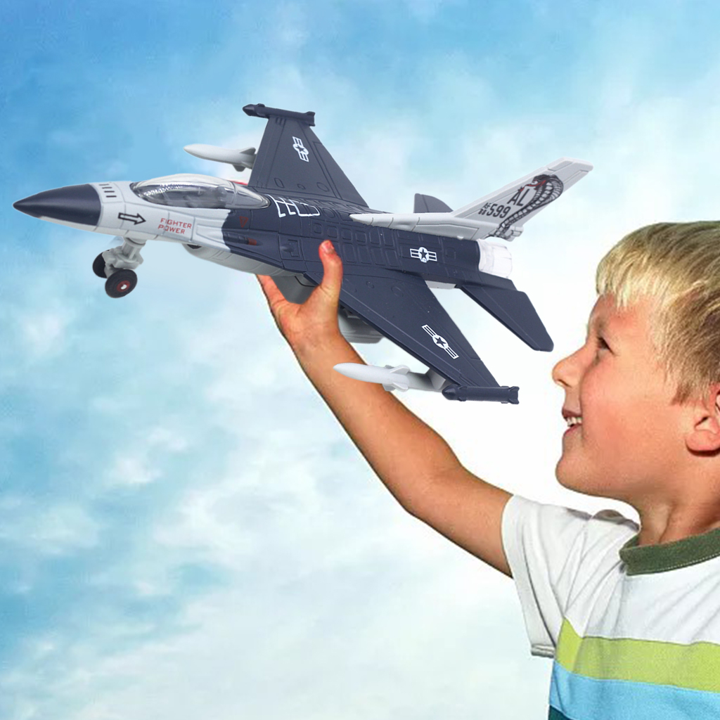 Pull Back Airplane Toy Set Die Cast Metal Themed Fighter Aircraft with Light and Sound for Kids Toy Set Collection