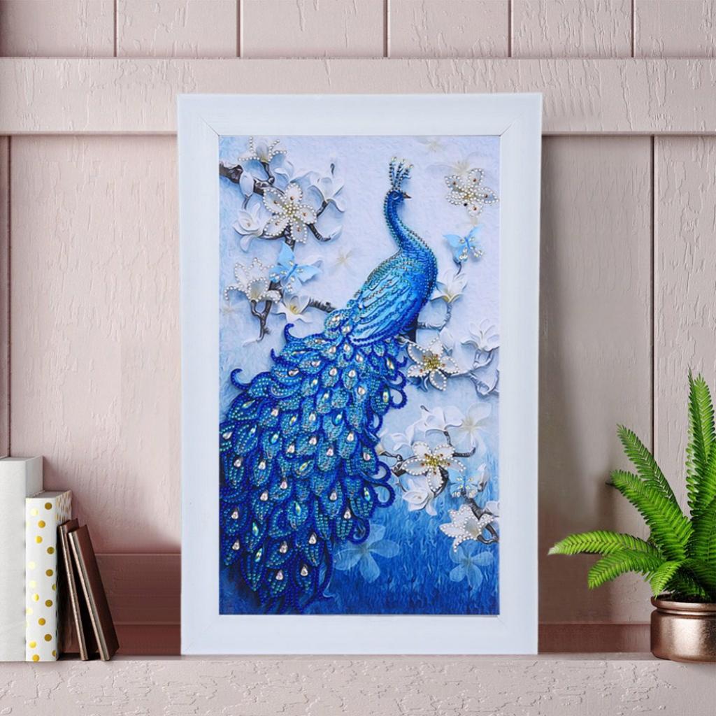 Peacock Shaped Diamond Painting for Kids Beginners Embroidery Cross Stitch Home Decor 30 x 50cm,
