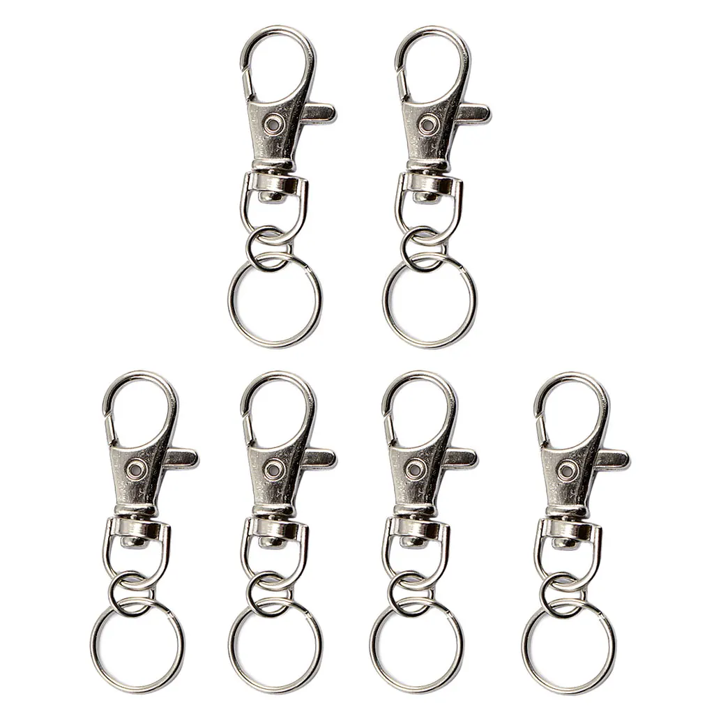 6x Silver Lobster Swivel Trigger Snap Hook with Split Ring Key chain 55mm 