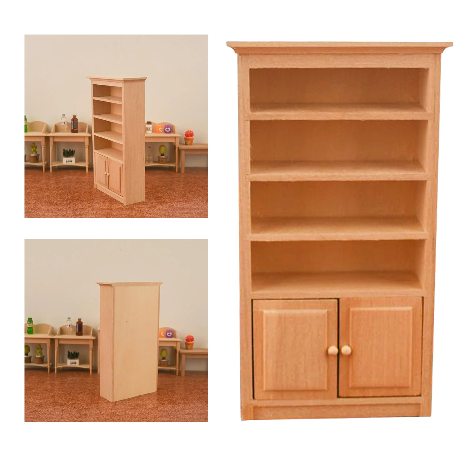 1:12 Mini Wood Cabinet Bookshelf Simulation Model Furniture Supplies Accs