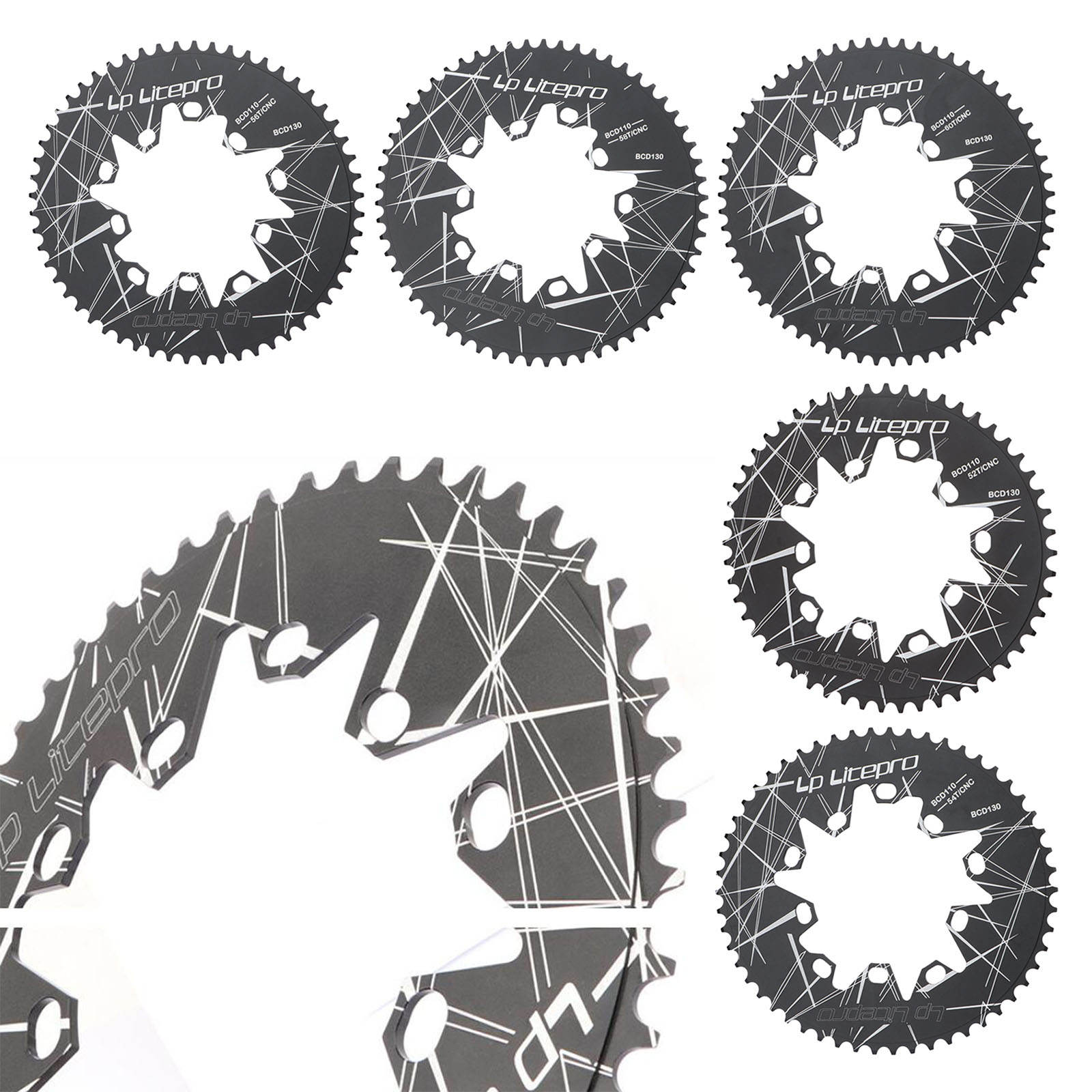 Bike Chainwheel 130BCD 52T/54T/56T/58T/60T 7-10 Speeds Ultralight Bicycle Chainring Chain Ring Chain Wheel Component Parts