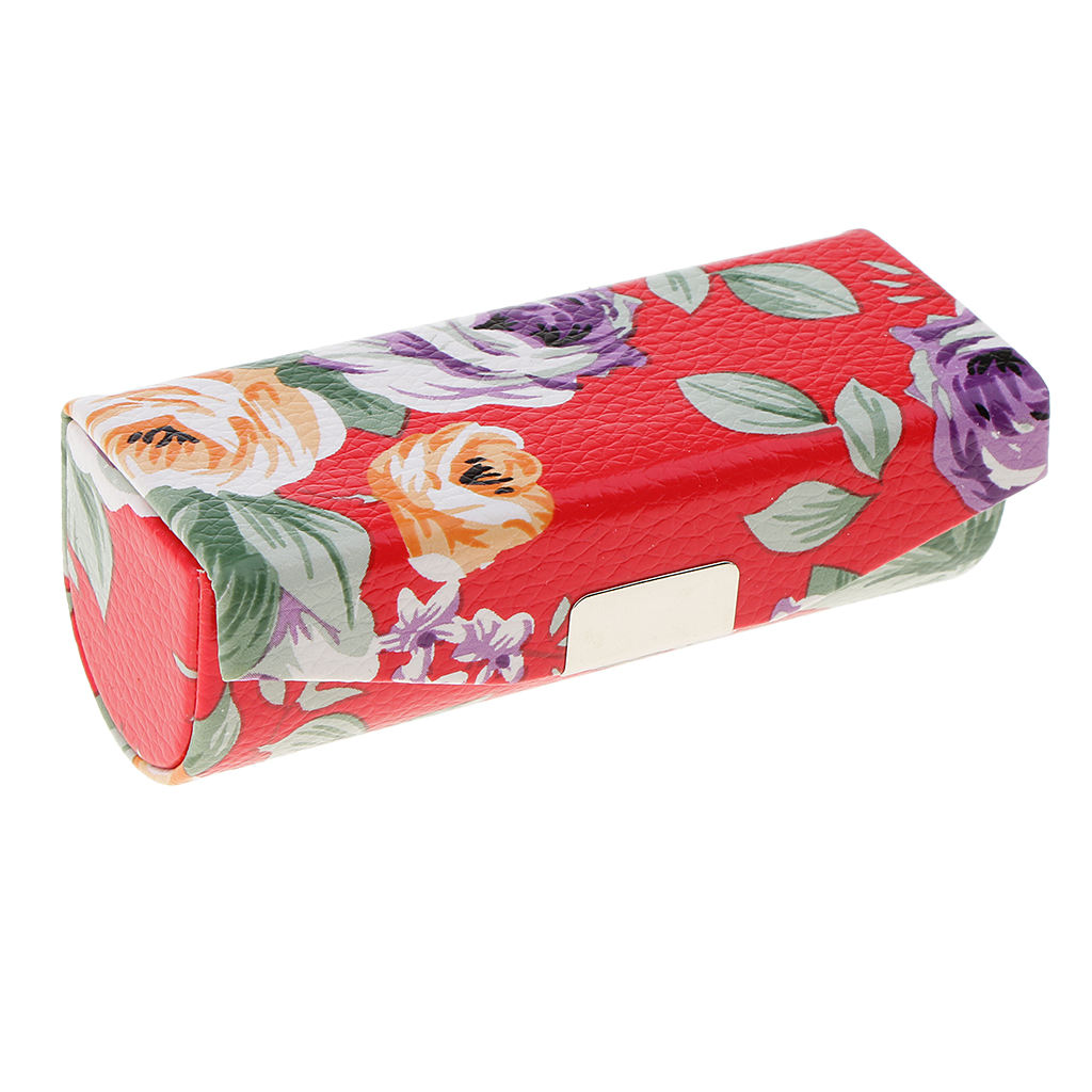 Leather Jewelry Makeup Lipstick Holder Case With Mirror Beauty Flower Pattern