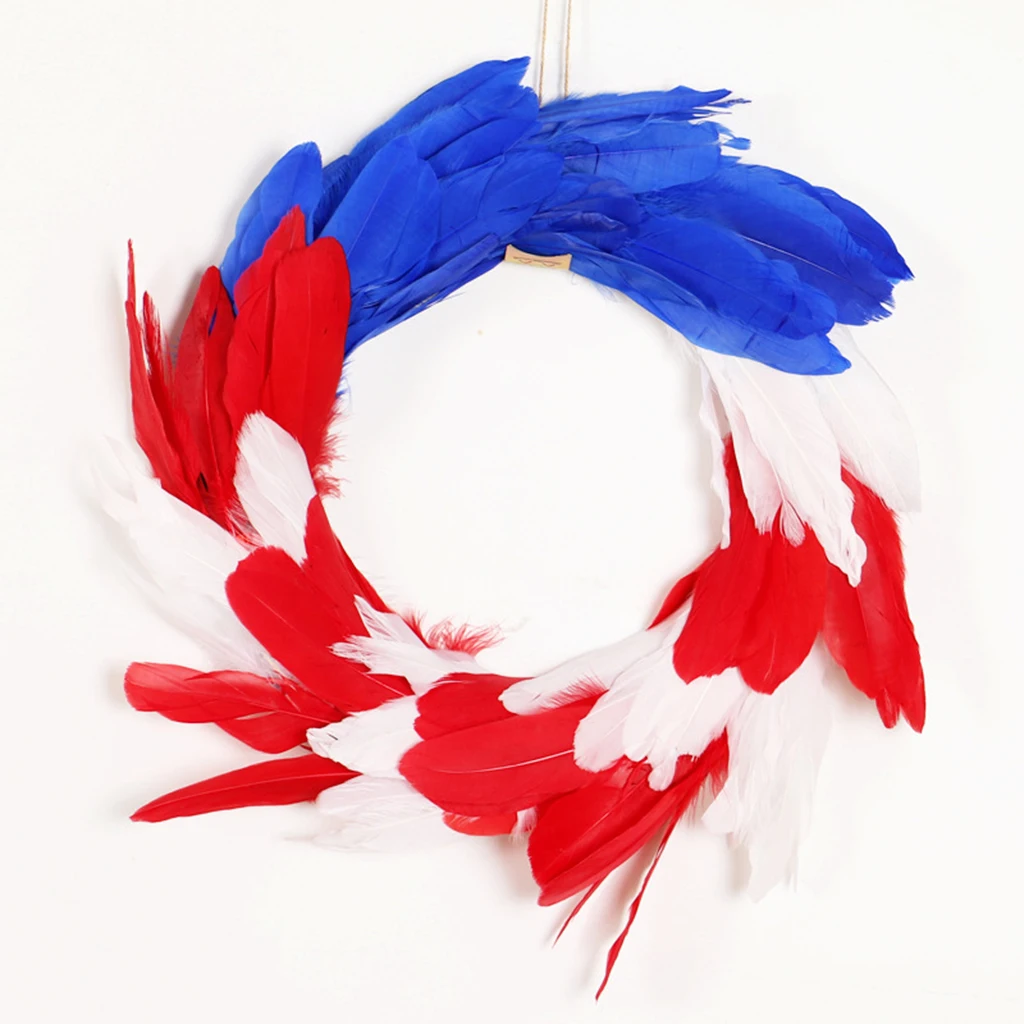 American Flag Wreath Patriotic Feather Garland Independence Day Memorial Day Home Front Door Hanging Ornaments