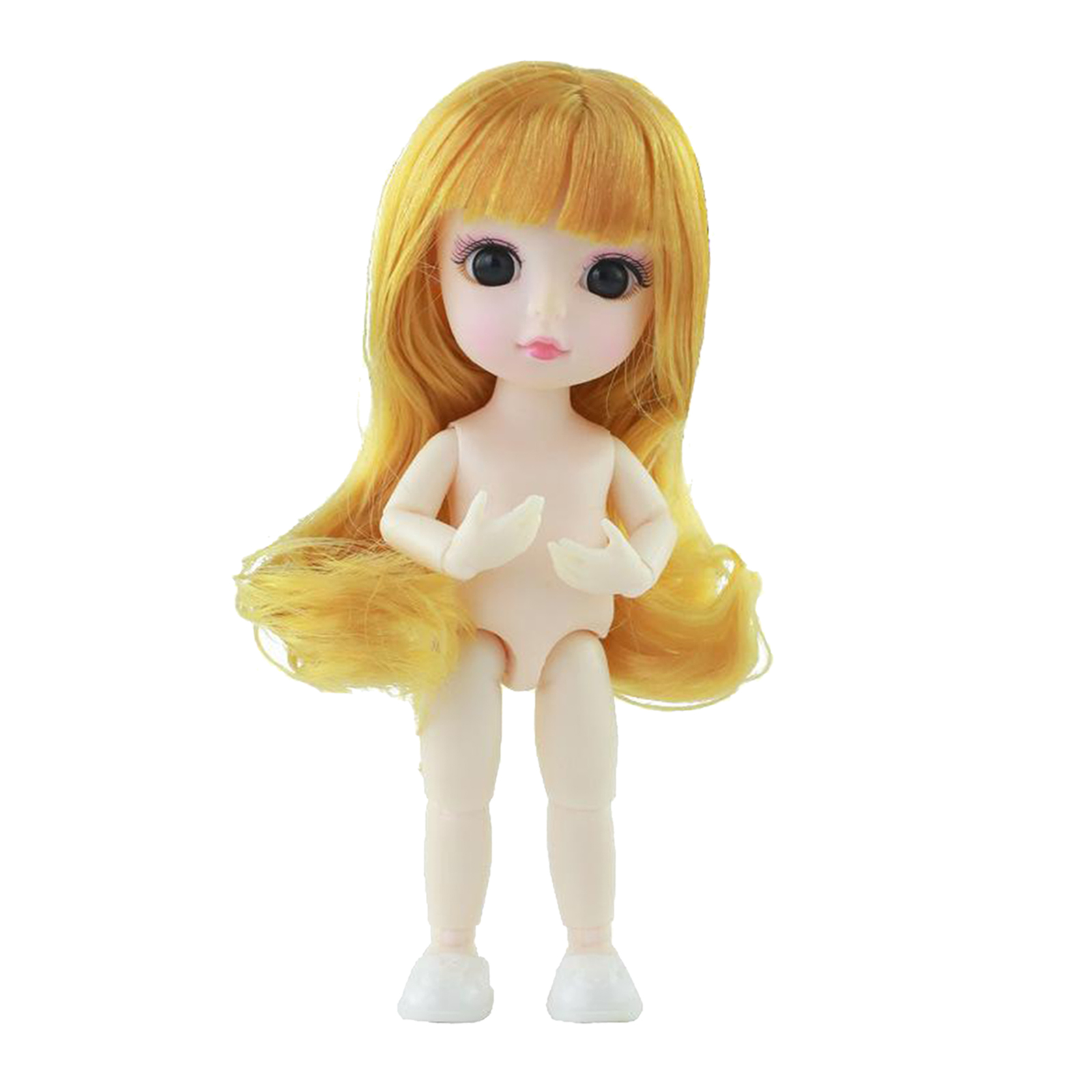 Flexible 16cm 13 Jointed 1/12 Mini Girl Doll Naked Body with Hair for DIY BJD Dolls Accessories