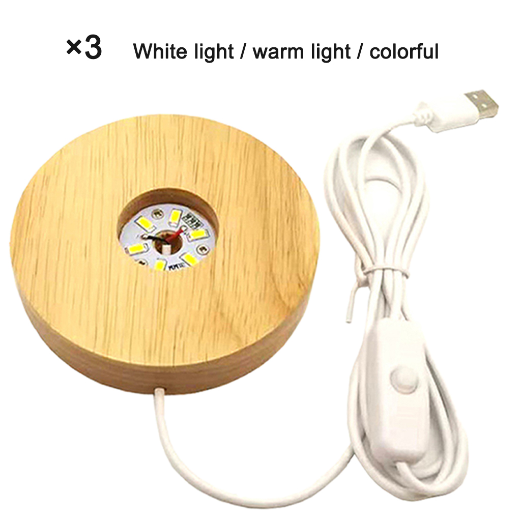 Round Wooden Base Led Table Lamp with USB Switch Modern Night Light Acrylic Led Night Lamps Holder Assembled Base