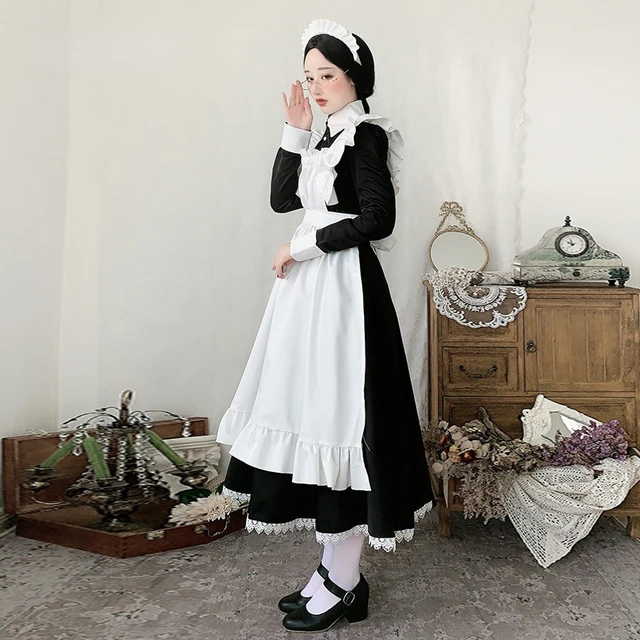 Halloween Maid Lolita Dress Outfit Anime Cosplay Uniform Waitress Costume  8064