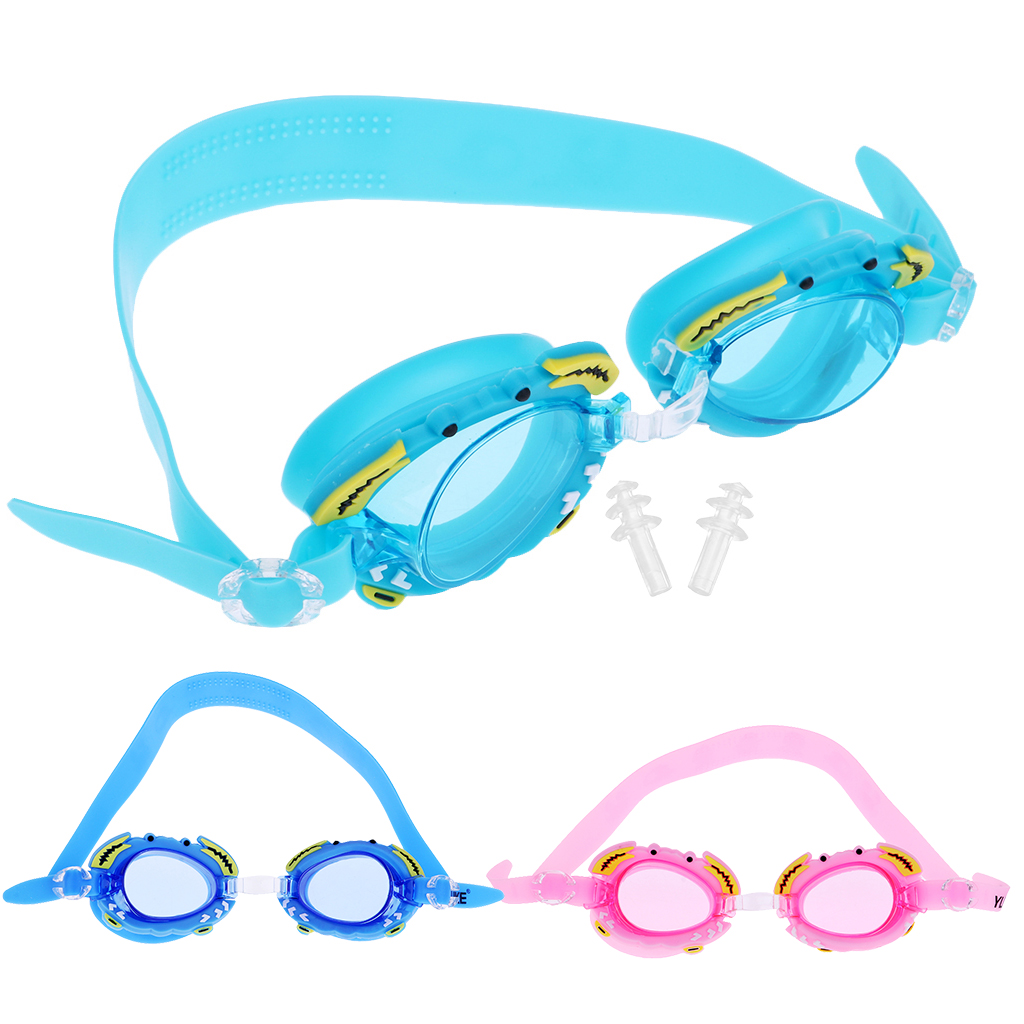 Silicone Adjustable Kids Swimming Goggles, Cute  Design, Anti-fog, Ear Plugs