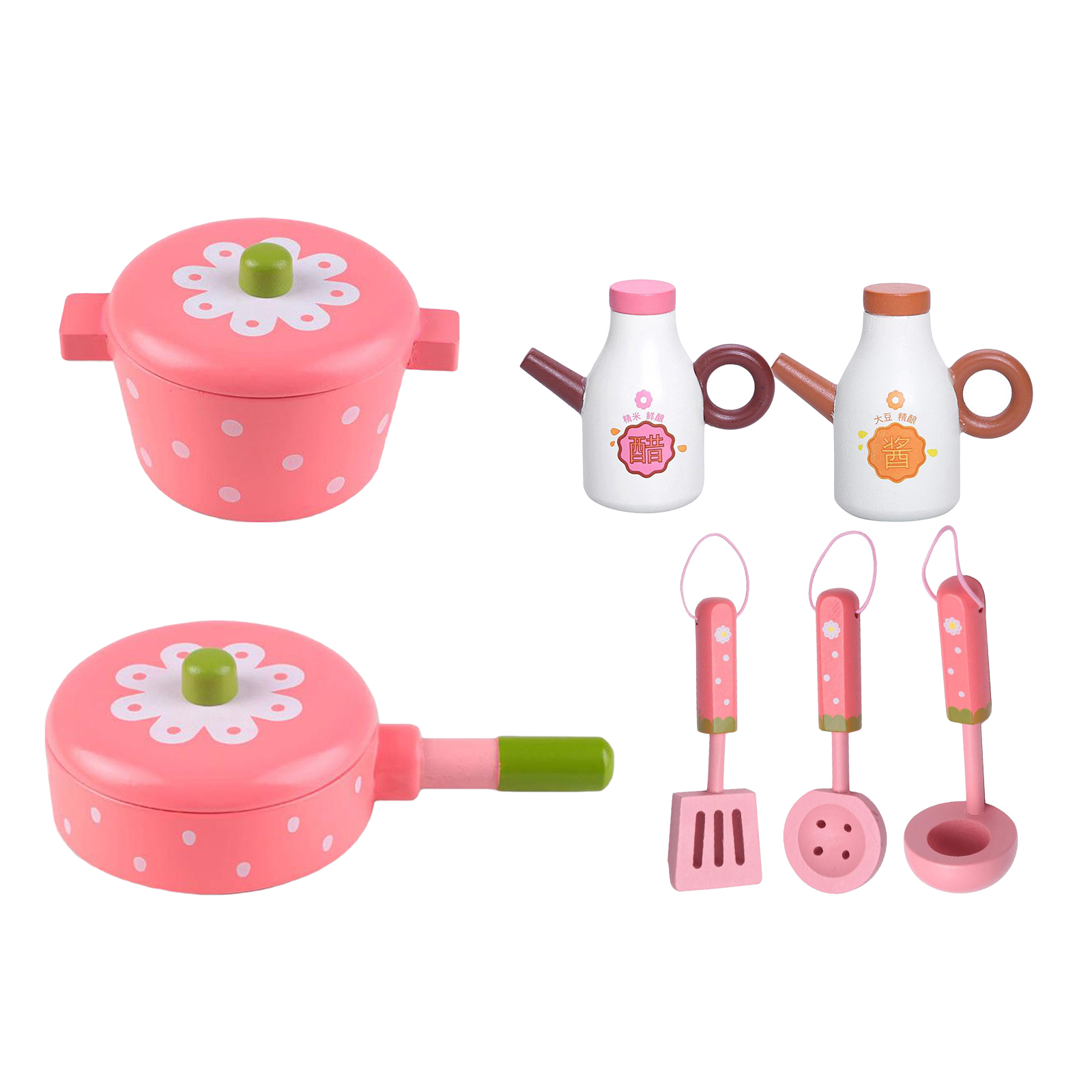 Kitchen Toys Baking Pretend Wooden Pink Kitchen Utensils Pot Pan