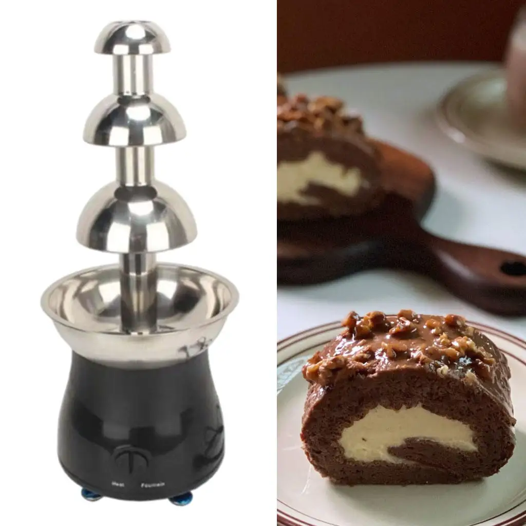 Electric Stainless Steel 4-tier Chocolate Fondue Fountain Machine, Small Size, Plug-EU 220 V