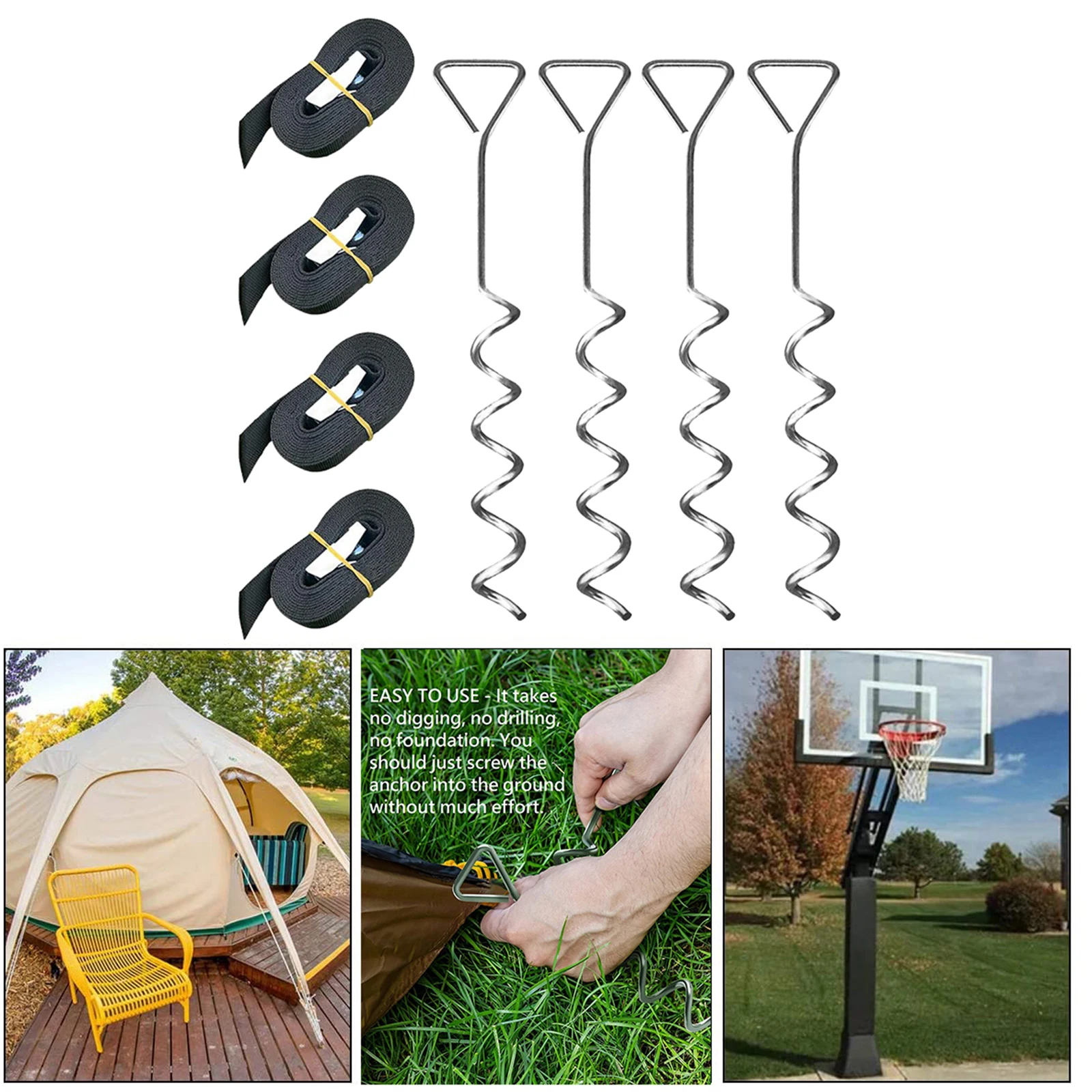 Heavy Duty Spiral Outdoor Camping Trampoline Stakes Ground Anchor Tent Accessory 