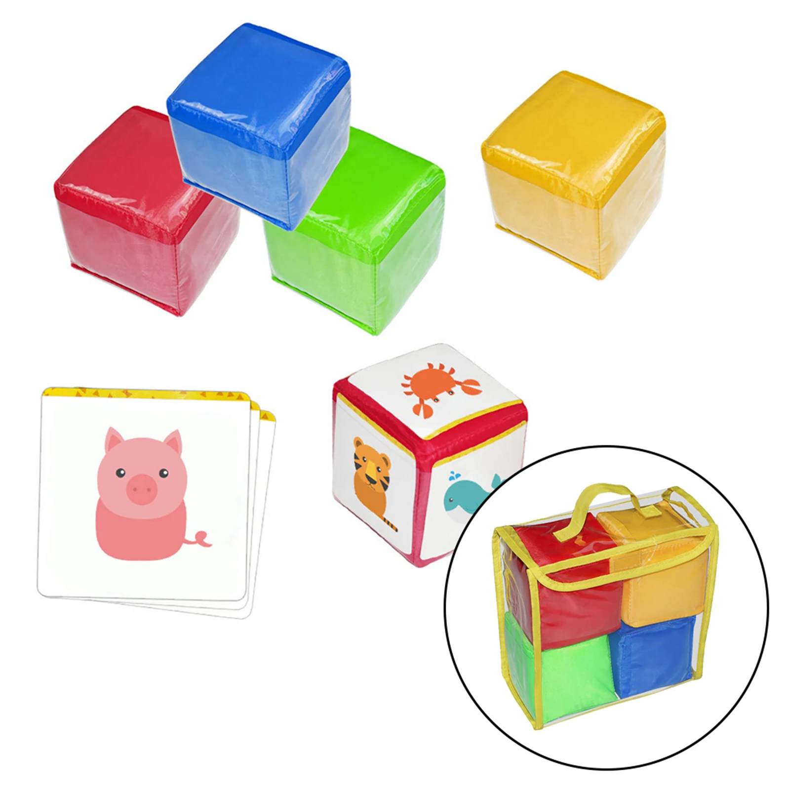 4x 10cm Playing Game Dices Set Soft Foam Cubes with Clear Pockets Customizable Learning Cubes