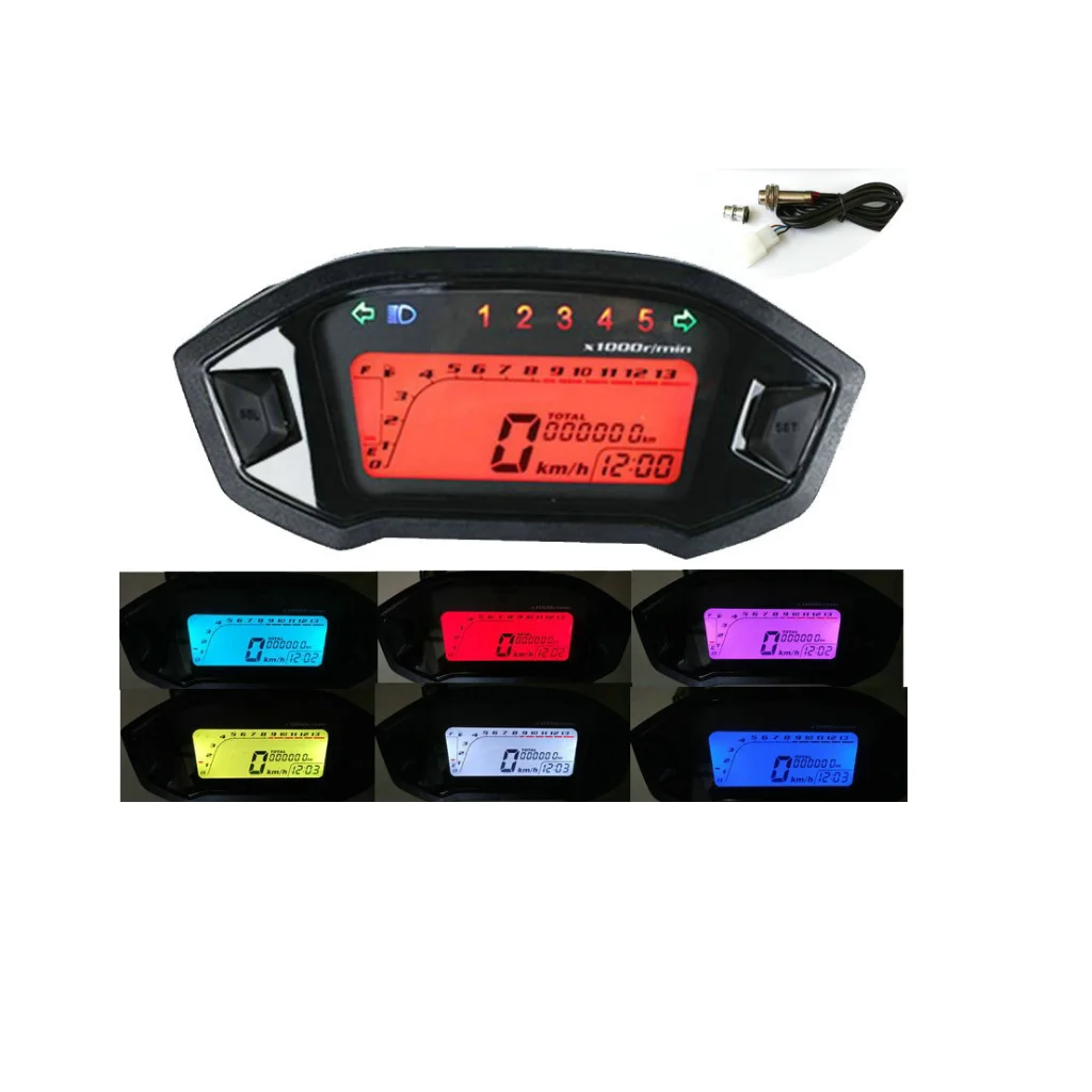 Universal Motorcycle LCD Digital Speedometer Odometer with Backlight, 0-199km/h, 0~13000r/min