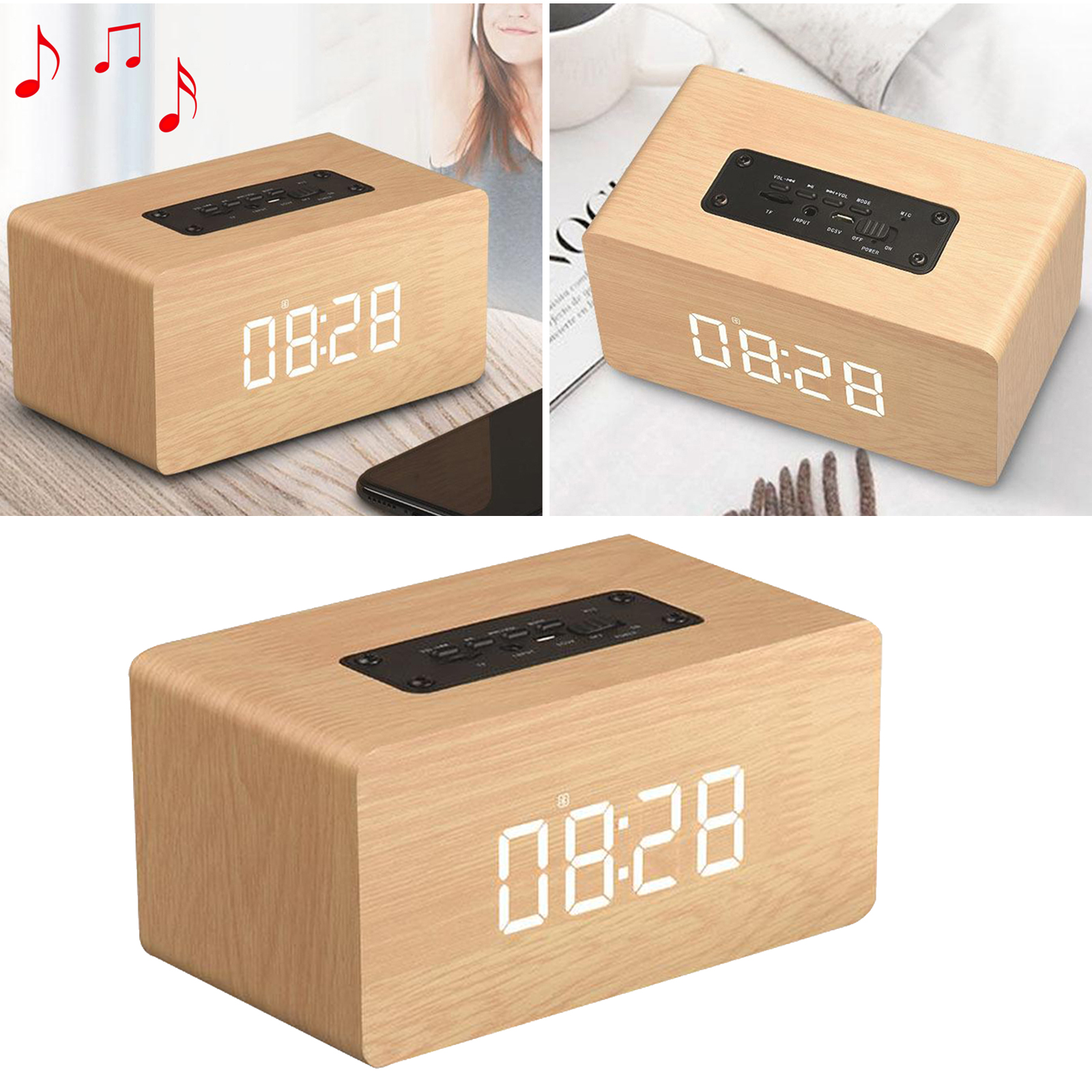 Wireless Portable Bluetooth Soundbar Audio Player Made of Wood for SmartPhone Speakers in The Home Office