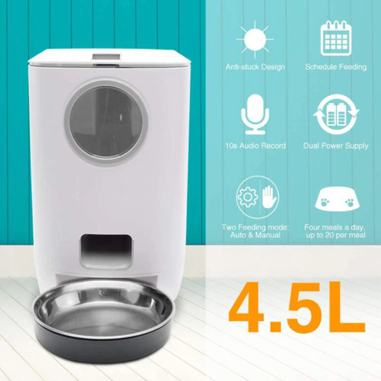 Button Version 4.5L Automatic Pet Feeder USB Battery Timing Smart Cat Dog Dry Food Dispenser Bowls