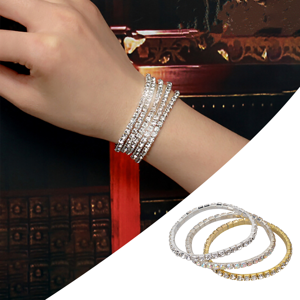 Elastic Bracelet Gold Silver 3 Pieces ,Diamond Charms Jewelry Wristband Stretch Bracelets ,for Women Simplicity