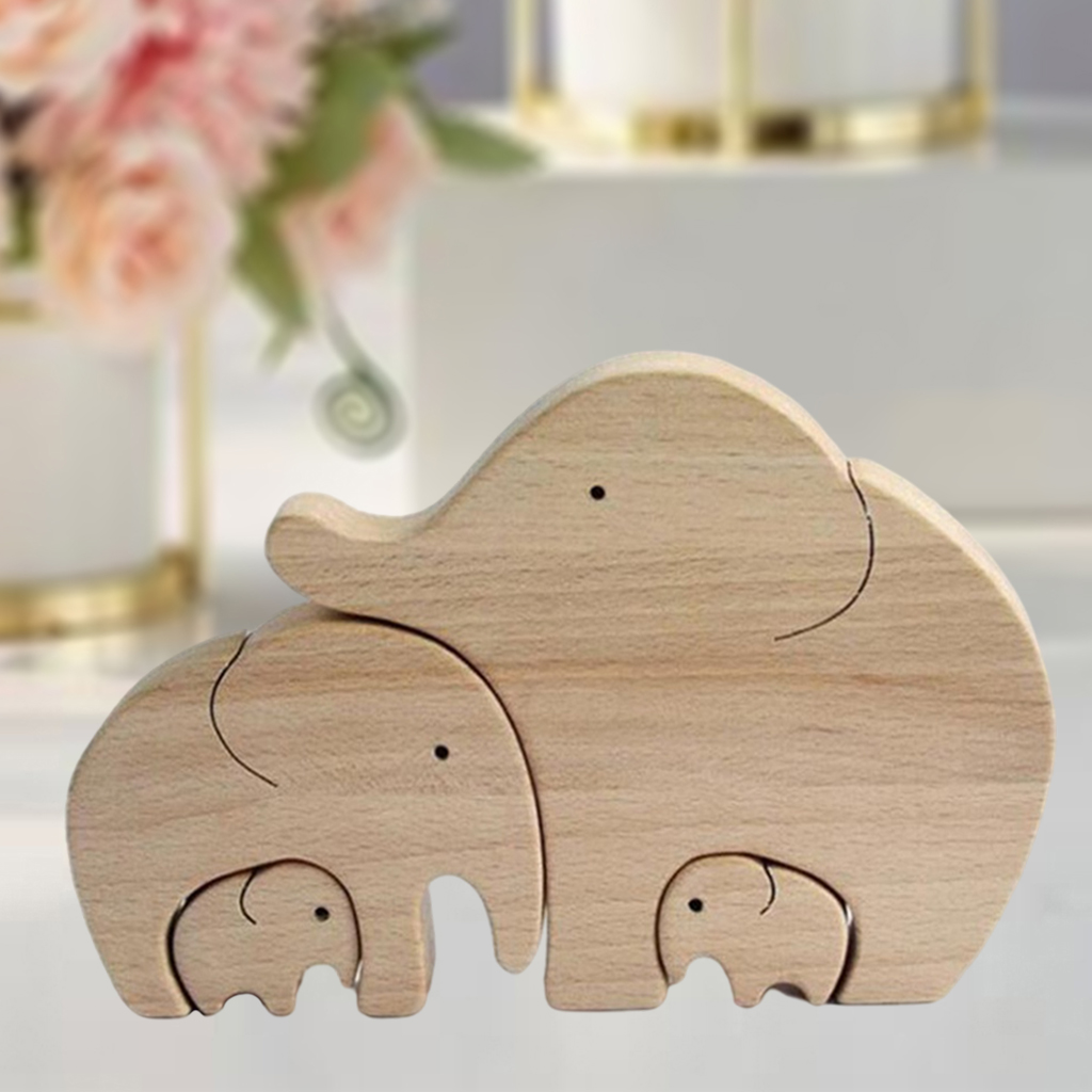 Wooden Elephant Sculpture Statue, Art Animal Figurine Home Decor Living Room TV Shelf Ornaments Artwork Mother's Day Gift