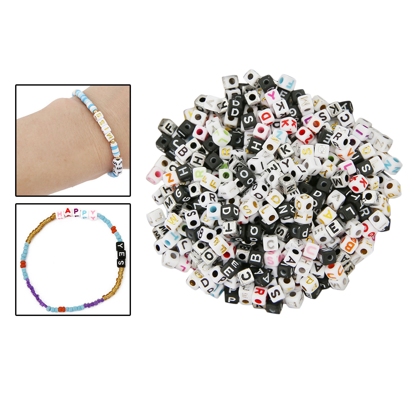 1200 Pieces 5mm Cube Plastic A-Z Alphabet Letters Beads Mixed DIY, Each Letter Included