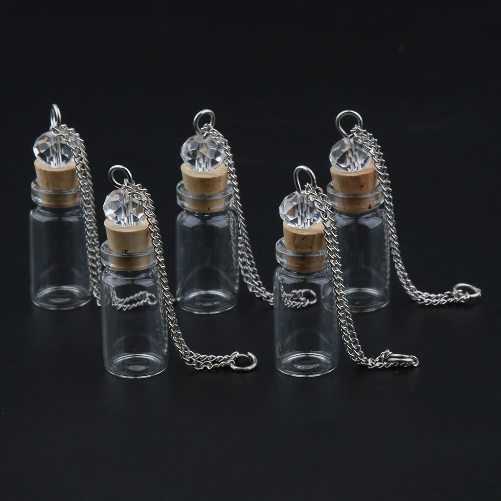 5Pcs Mini Glass Necklace Pendant Bottle DIY Decoration Perfume Diffuser Aroma Vials for Home Car Wedding