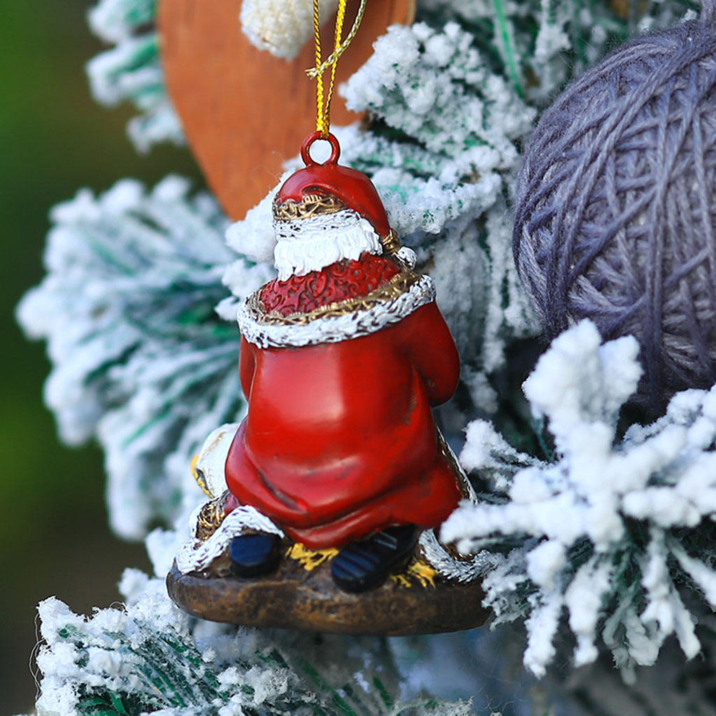 Resin Santa Waiting Pendant with Rope Exquisite Detail for Indoor Outdoor