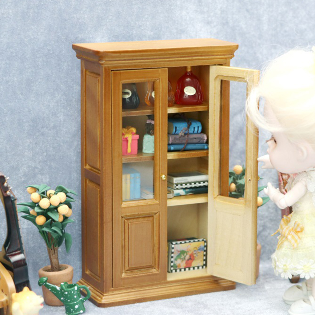 Purple 1:12 Wooden Bookcase Cabinet Closet Dollhouse Bedroom Furniture Cabinet Toy for Children Doll Pretend Play Toys