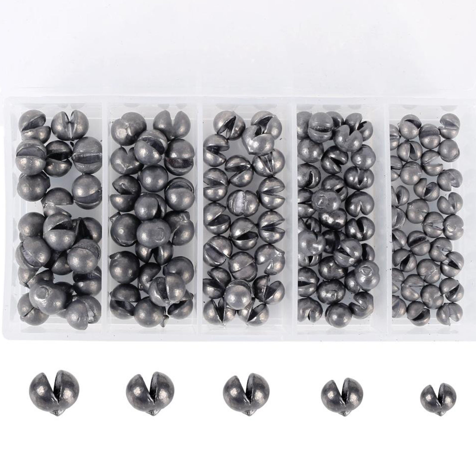 100/120pcs Fishing Weights Kit, Round Split Shot Sinker, Fishing Weights Egg Sinkers with Storage Box, - 5 Sizes