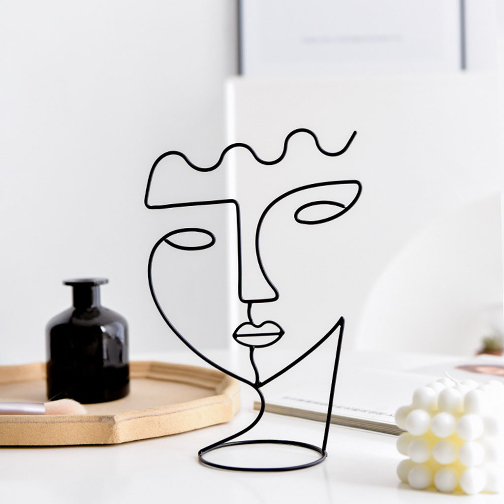 Metal Face Outline Sculpture Decoration Figurine Hat Holder Display Stand