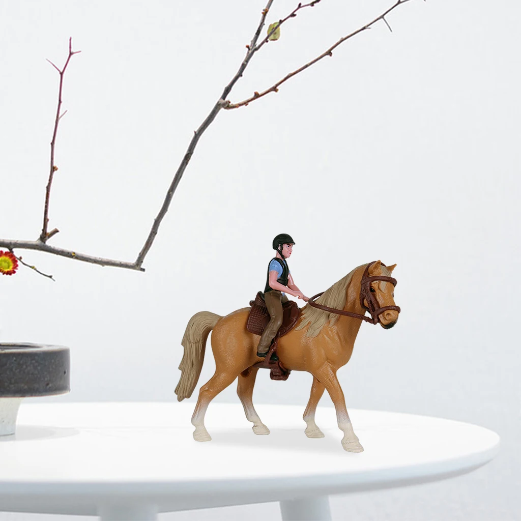 Realistic Solid Plastic Animal Figure Horse with Detachable Rider Figurine